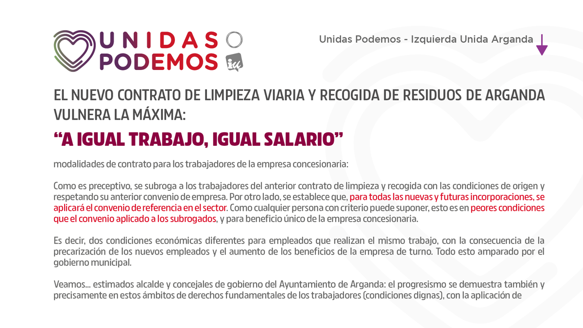 UPArganda's tweet photo. Lo peor es que el nuevo pliego discrimina entre los trabajadores subrogados, que lógicamente mantienen el convenio de empresa, y los futuros contratados, a los que aplicará el convenio del secto, obviamente con peores condiciones. https://t.co/50mK2ZcUnk