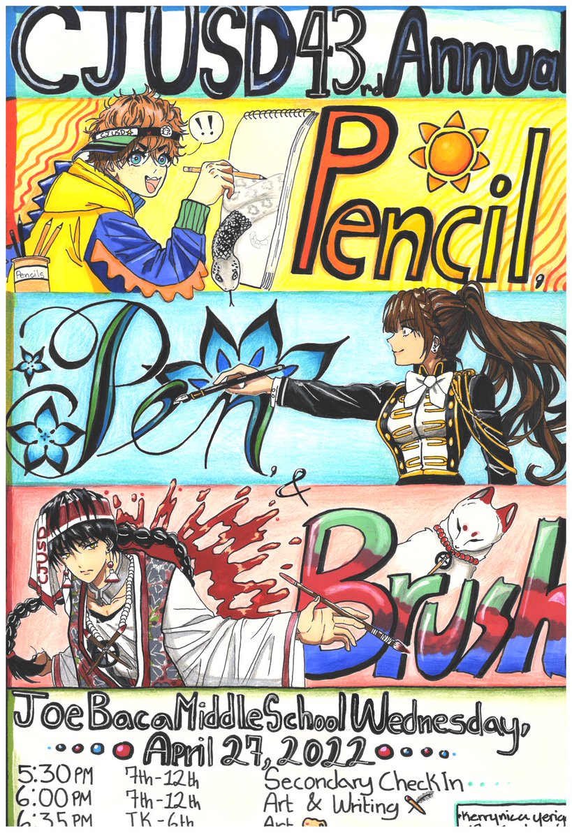 ARTSGTHS1's tweet photo. Congratulations to GTHS A.R.T.S. Academy senior Kerrynica Yerigan for taking first place this year in the CJUSD Pencil, Pen, and Brush Poster Contest! ⁦@DrFrankMiranda⁩ ⁦@CJUSDESD⁩ ⁦@MooneyEdD⁩ ⁦@THEdrDaher⁩ ⁦@GTHSTitans⁩ ⁦@PathwaysCJUSD⁩ https://t.co/dI4Tiwm3To