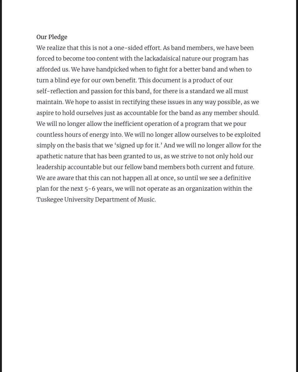 TuskegeeUnivSGA's tweet photo. Official Statement on behalf of the concerned members of the Tuskegee University Marching Crimson Piper Band
#WeNeedLeadership
#WeNeedStructure
#WeNeedFunding
#NewBandDirector
#SaveTheBand https://t.co/pHylZAbajL
