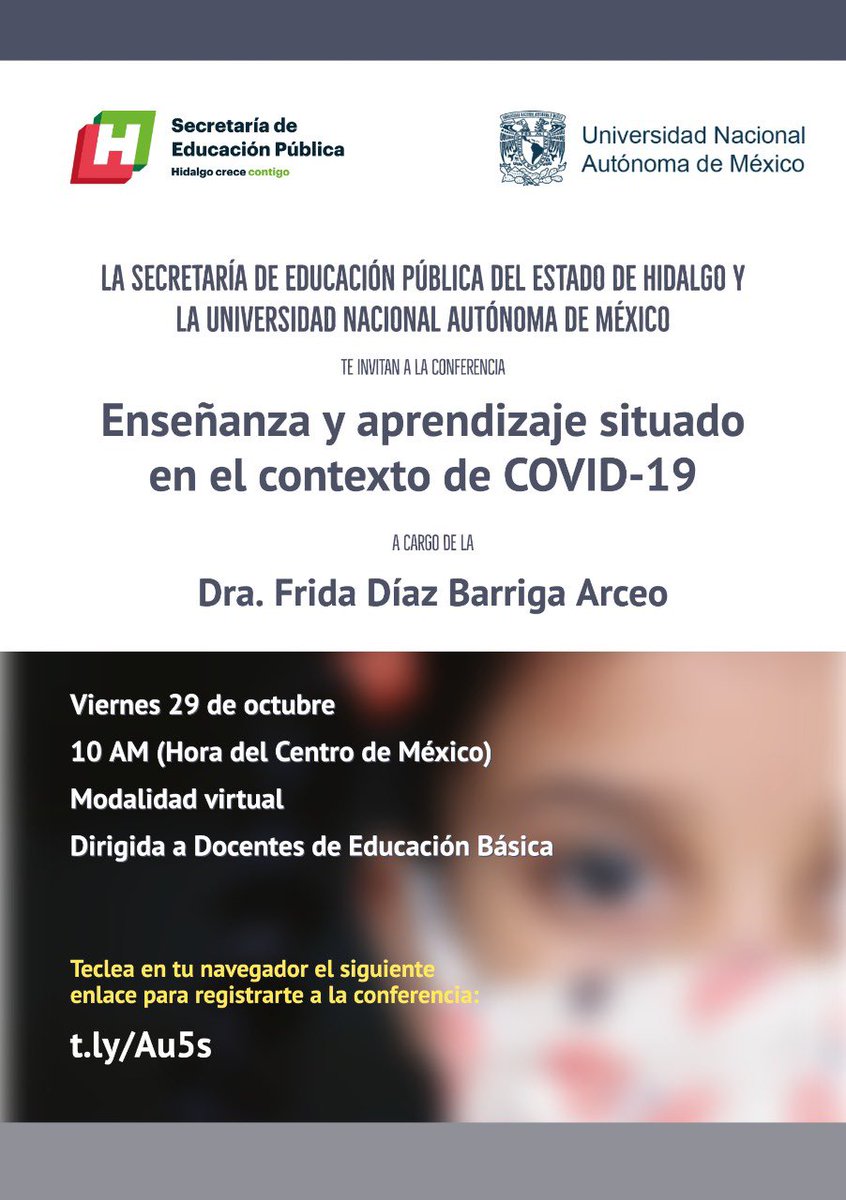 La capacitación del magisterio es una prioridad para el gobierno de <a href="/omarfayad/">Omar Fayad</a>, en el marco de los trabajos del CTE y del Convenio de Colaboración SEPH-<a href="/UNAM_MX/">UNAM</a>, te invitamos a la conferencia "Enseñanza y aprendizaje situado en el contexto del COVID-19", ponente Dra. Frida Díaz