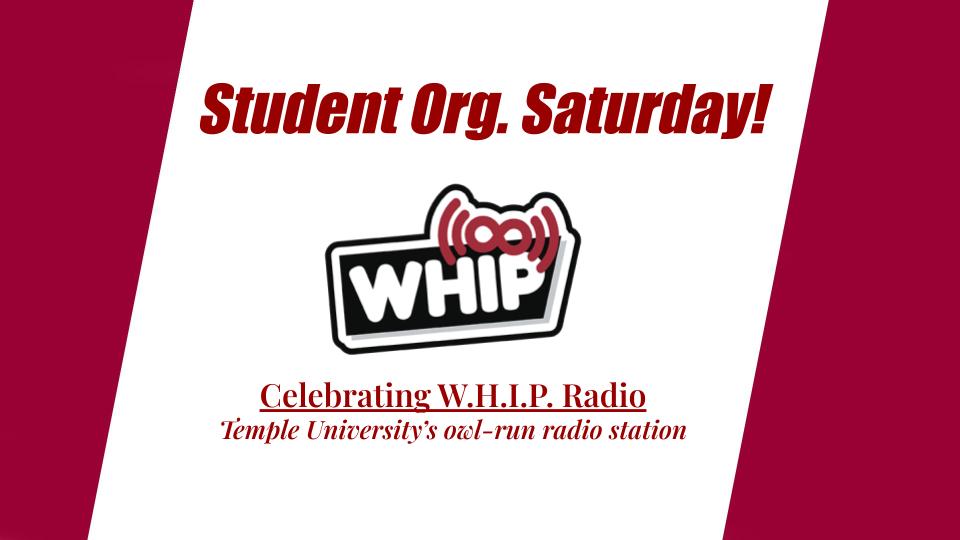 kleincollegeco1's tweet photo. Happy Student Organization Saturday!!! Today we're celebrating @WHIPRADIO, the official student-run radio of @TempleUniv. To listen or get involved with WHIP's many shows. ranging from political to entertainment news, visit their website: https://t.co/mDJRa5Ineg https://t.co/Z7PJJcjHQ9