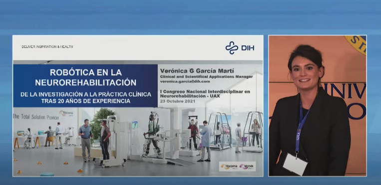 uaxuniversidad's tweet photo. Nos adentramos en el mundo de la robótica de la mano de la Dª. Verónica García, Clinical and Scientific Affairs Manager en @Hocoma.

#IJornadaUAXdeNeurorrehabilitación https://t.co/sYKK8r3e3n