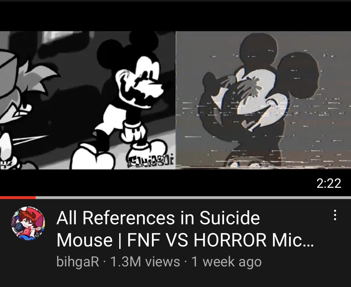 PatriotsChic's tweet photo. @Disney @DisneyStudios why are you not doing anything about this character being all over YouTube - FNF Suicide Mickey Mouse ??? https://t.co/SVbD1z3F3H