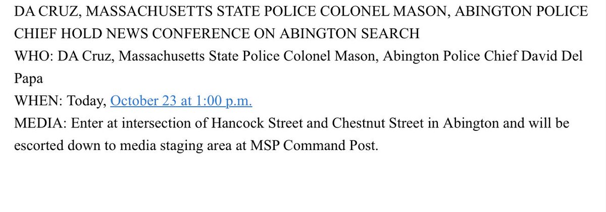 BradTatum's tweet photo. 1pm news conference in Abington #ElijahLewis https://t.co/xTQHWmhc4L