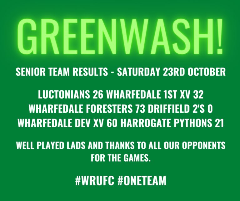 wharfedalerufc's tweet photo. Senior Team Results - Saturday 23rd October 
#WRUFC #OneTeam https://t.co/77Ac81x7xA