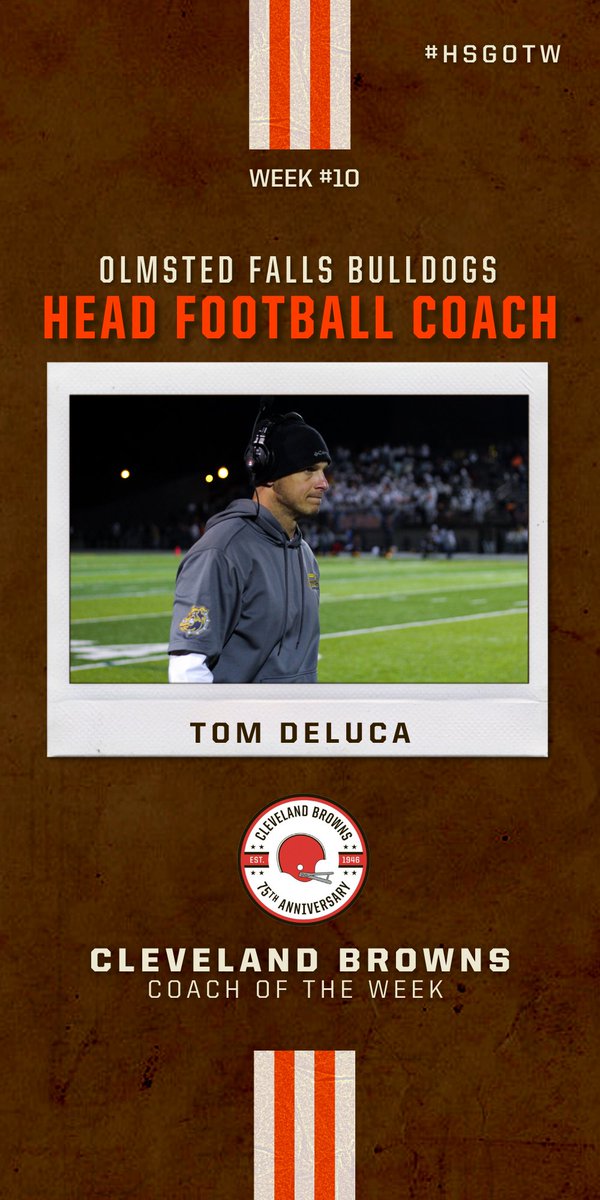 Congratulations to the #HSGOTW- “Coach of the Week”🏈

Tom Deluca | Olmsted Falls Bulldogs 🐶
- Named Bulldogs Head Coach in 2013
- Clinched the shared 2021 SWC Conference Title
- Last night’s win was the first time the Bulldogs have won their conference in 10 years