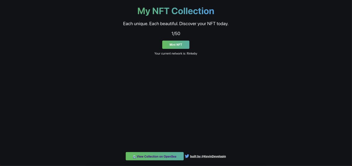 KevinDevelopin's tweet photo. It's been a great week of learning to build projects using #solidity and #react. Big shoutouts to @_buildspace and @FarzaTV for the bridge to #web3! This time I built my own #NFTs and minting site. Check out my site and mint an NFT! https://t.co/YgihvIwqJ2 https://t.co/esVaUXSOKW