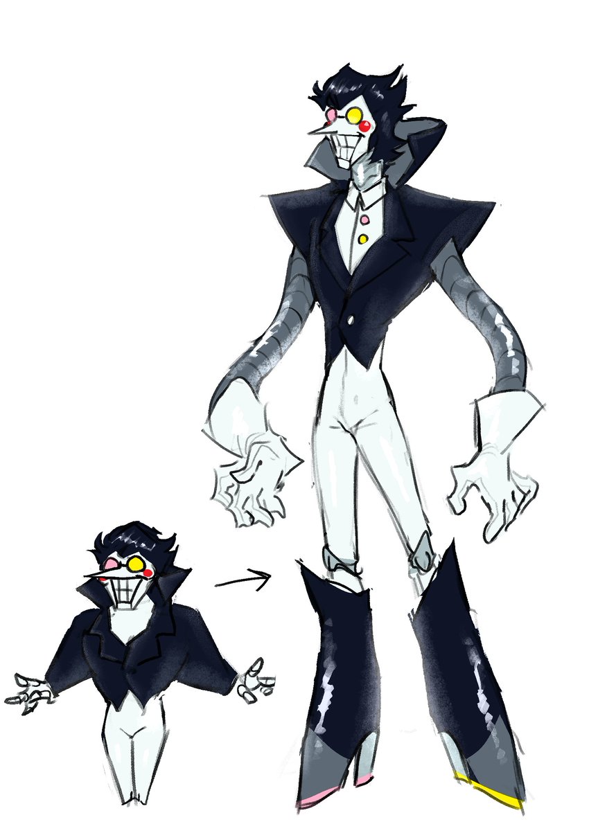 kirimochiii's tweet photo. It goes from spamton -> spamton NEO
shouldnt there be a spamton EX inbetween?

Heres my interpretation :D ive seen a few people talk abt it so i wanted to draw my own !!! I love his stupid noodle arms ❤
#spamton #spamtonNEO #DELTARUNE https://t.co/vqQ6QW6I9l