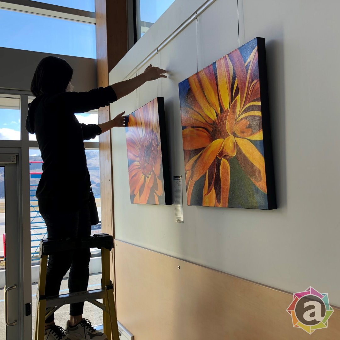 KamArtsCouncil's tweet photo. Earlier this month we installed the newest exhibition at the @kamloopsairport for our Art in Public Spaces program - thank-you to all the artists who submitted and all the volunteers we had for the process! #yvr #kamloopsairport #kamarts #artinpublicspaces #ykastrong https://t.co/pTTxuAvGDP