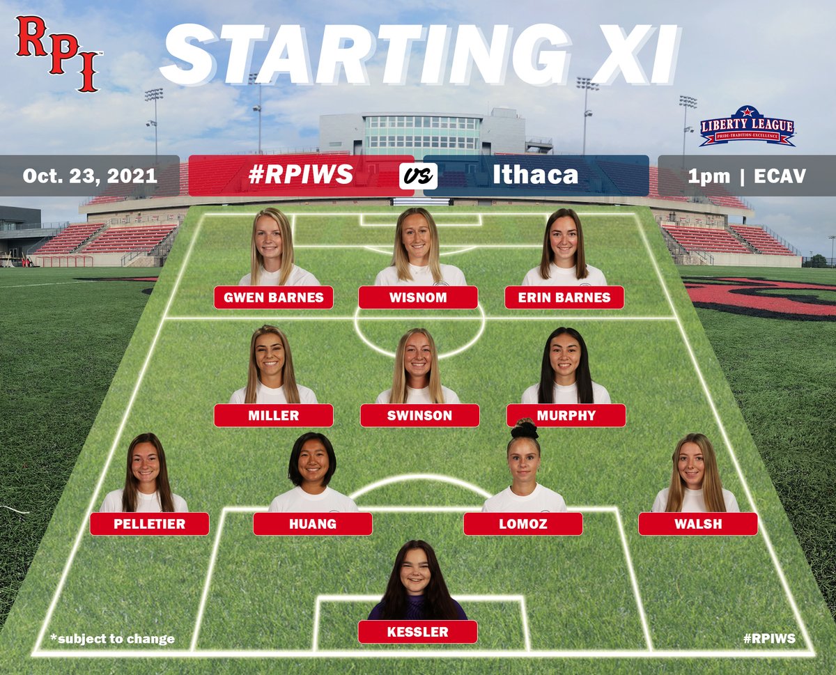 RPIAthletics's tweet image. Here&apos;s how @RPIWS will line up to face Ithaca today! Watch live on @rpitv! 

💻 rpitv.org

#RPIWS | #d3soccer