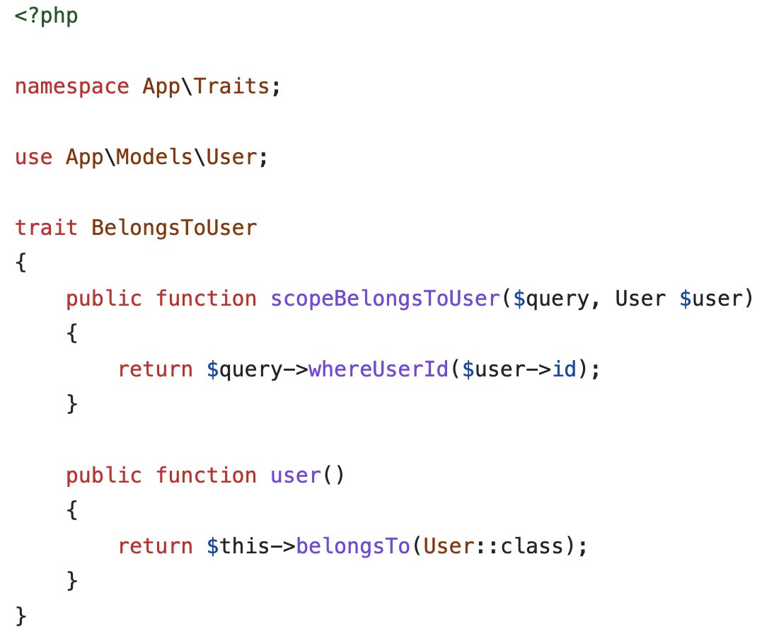 Create traits for relationships you commonly use in your models to make your codebase cleaner, simpler, and more consistent ✨