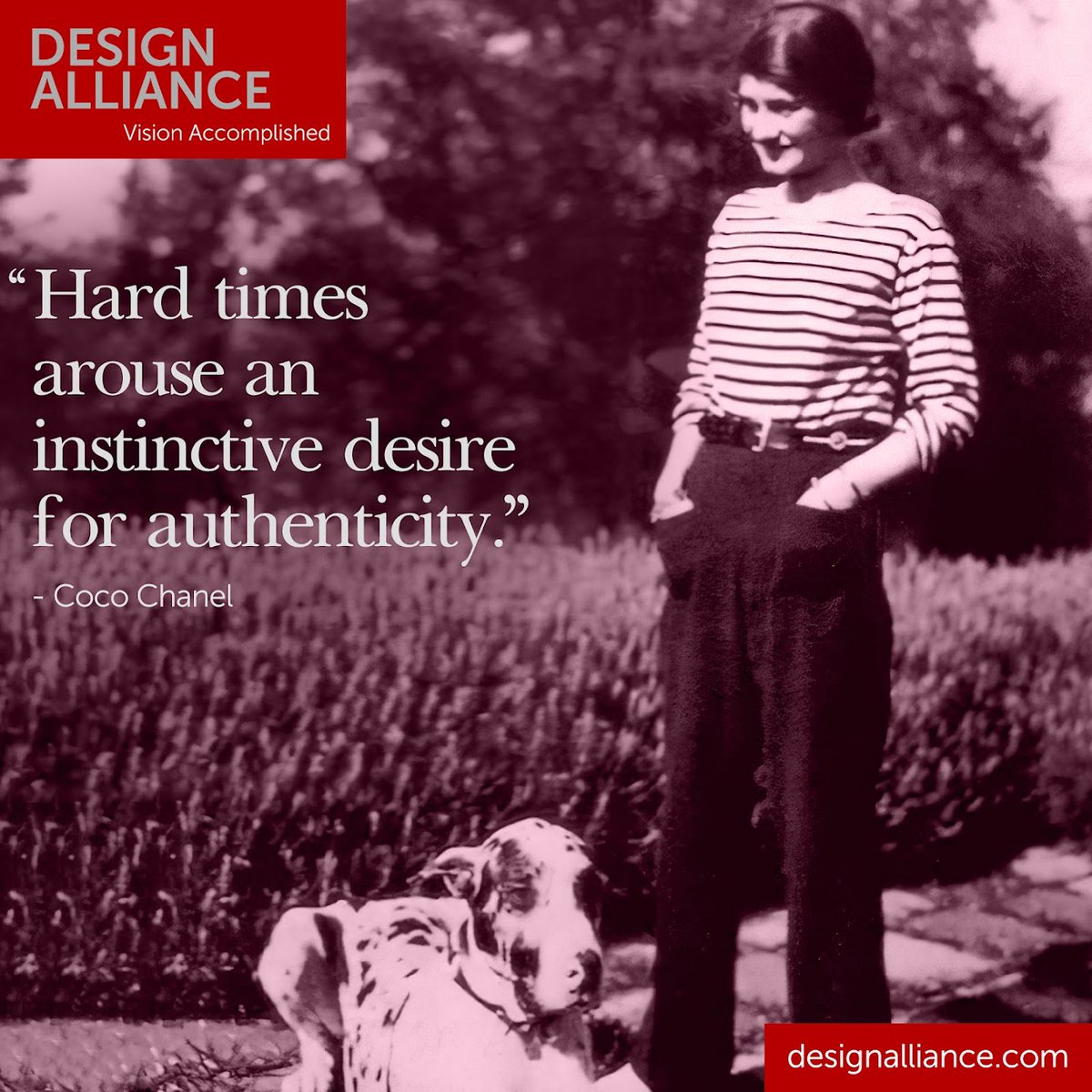 DesignAlliance_'s tweet photo. “Hard times arouse an instinctive desire for authenticity.” - Coco Chanel
#branding #strategy #business #innovation #leadership #entrepreneurs #mobile #startups @CHANEL https://t.co/Pex7WKlu1c