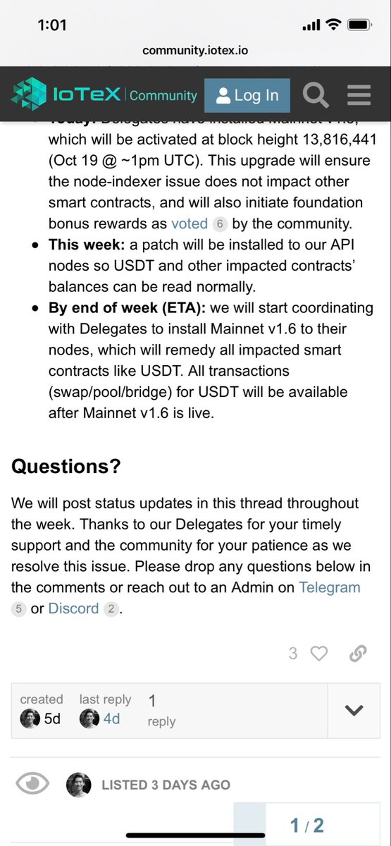 Rachel_Huo's tweet photo. @iotex_dev Hey what’s the status and ETA of USDT fix? Is anyone actually working on it now (certainly doesn’t feel like it)? What happens to the “status updates throughout the week”? @iotex_io @Raullen https://t.co/xdweQPd1dD