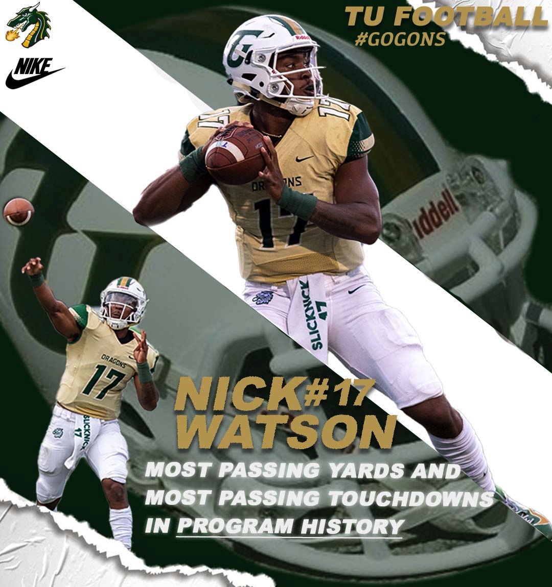 ‼️BREAKING RECORDS‼️ With #17 Nick Watson's Touchdown Pass to Muldowney he passes Antonio Pipkin for the All-Time Leader in Program History for Passing Touchdowns!! Last Week he Passed Pipkin for the All-time Leader in Passing Yards in Program History!!🏈🐉🐲 #gogons