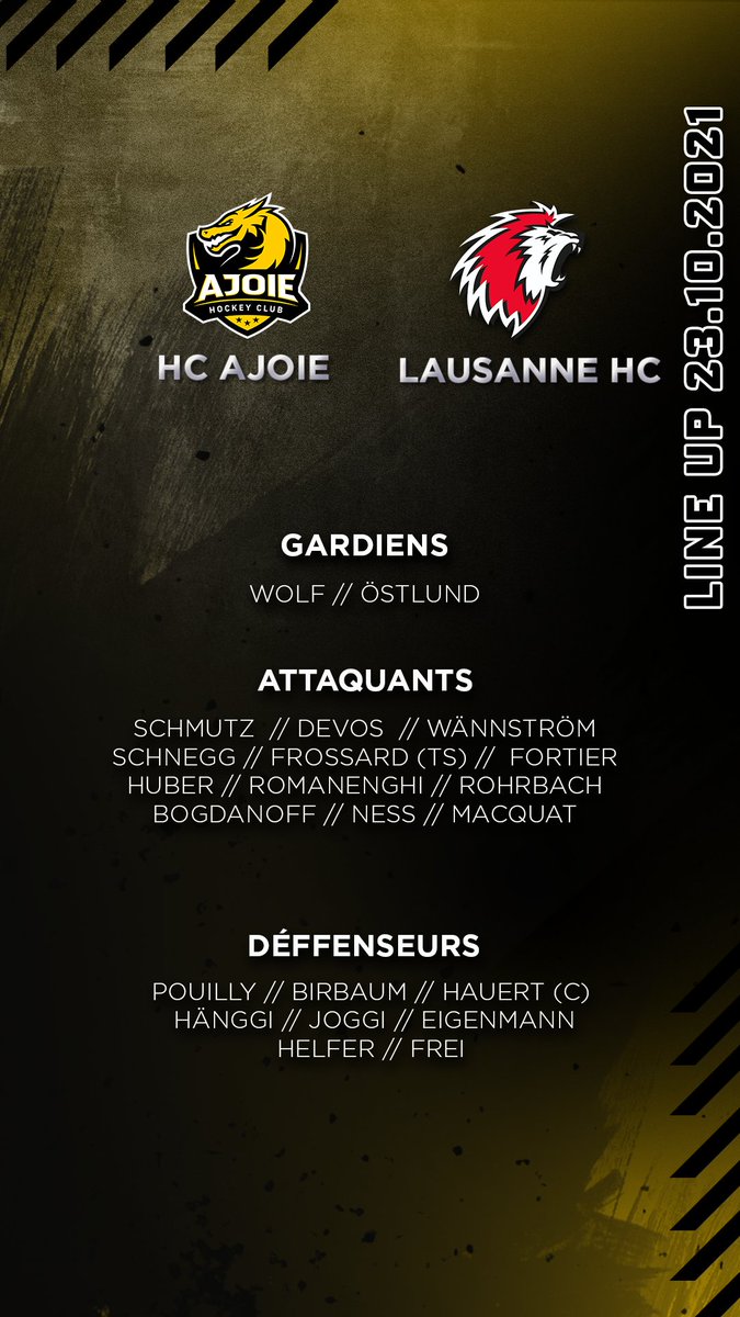 HC_Ajoie_off's tweet photo. Voici la Line Up du HC Ajoie pour le match de ce soir
#HCAjoie #HCA #HCALHC #NationalLeague #pourtoinousdevonstantlutter https://t.co/01j6GOW8gB