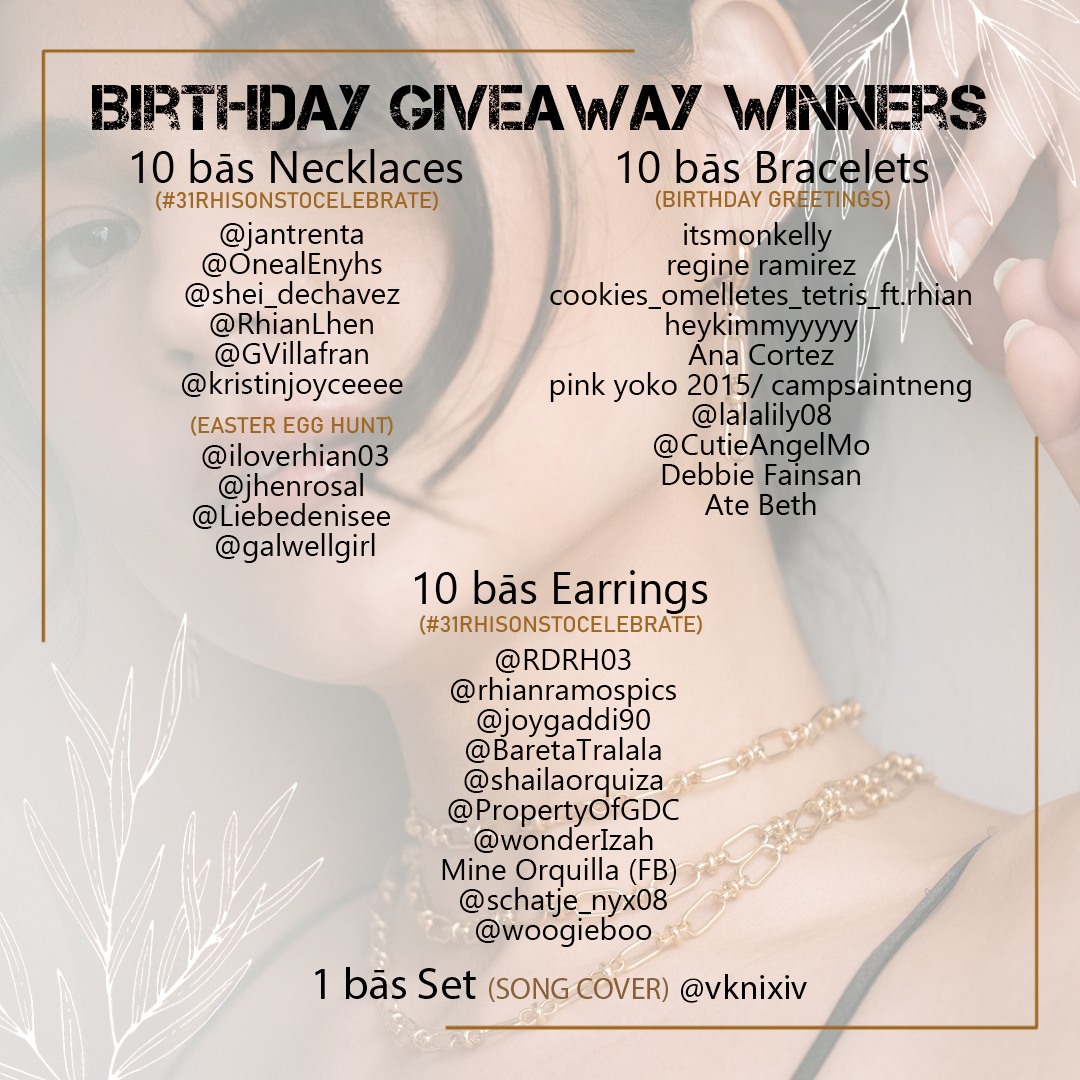 CybeRhians's tweet photo. The celebration continues! Here are all the lucky winners for our Queen's birthday giveaways! Thank you to all who participated 🤍 

To all winners please send us a personal message so we can give you the details on how you can claim your prizes =) Happy weekend! https://t.co/AZPzMXFFvk