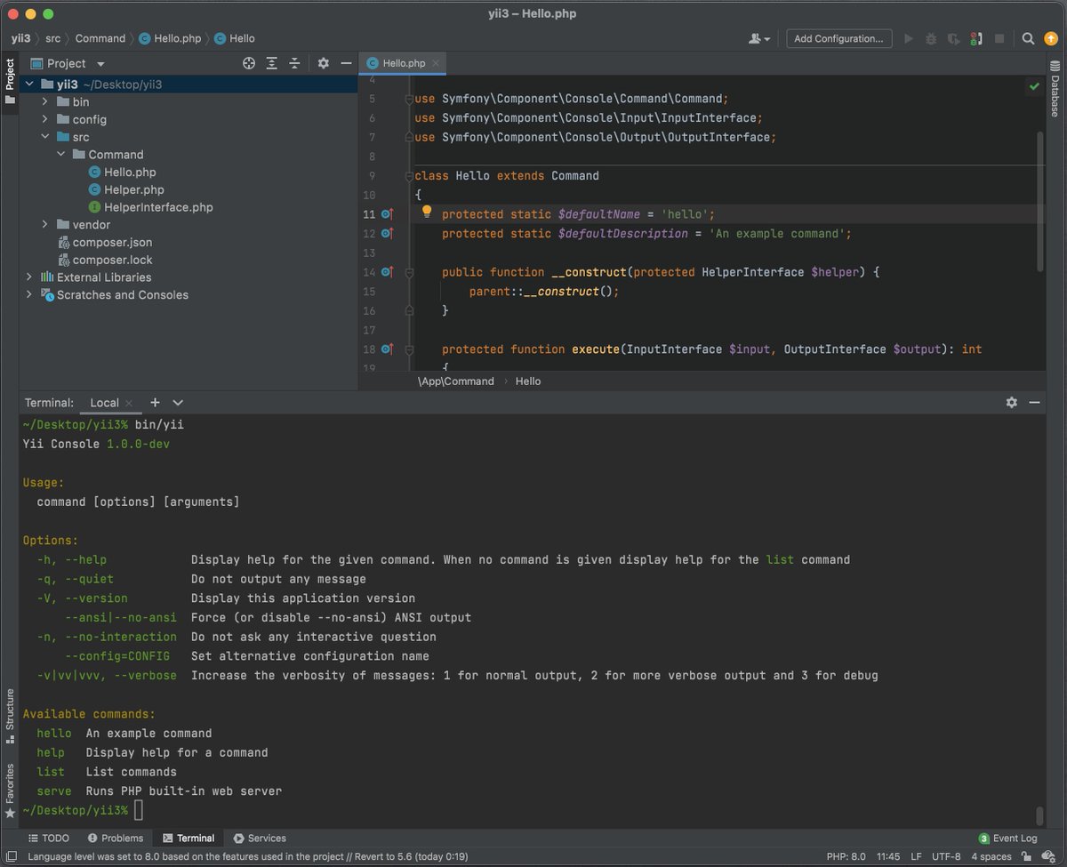 tanakahisateru's tweet image. Yii 3 の CLI です #symfony_ja