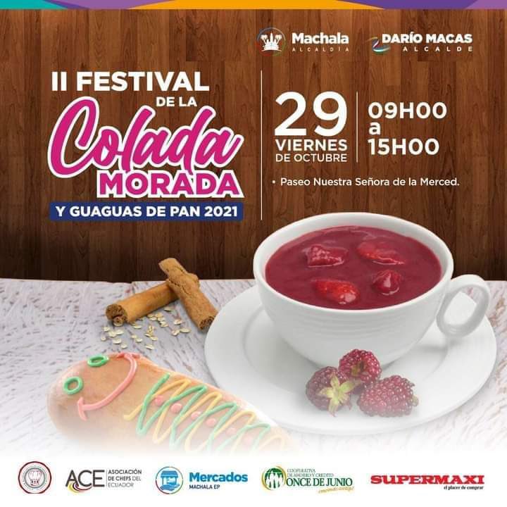 II Festival de colada morada en Machala disfruta de esta deliciosa tradición.
#lanuevacocinadelecuador
#turismoecuador
#ministeriodeturismo
#asociaciondechefsdelecuador