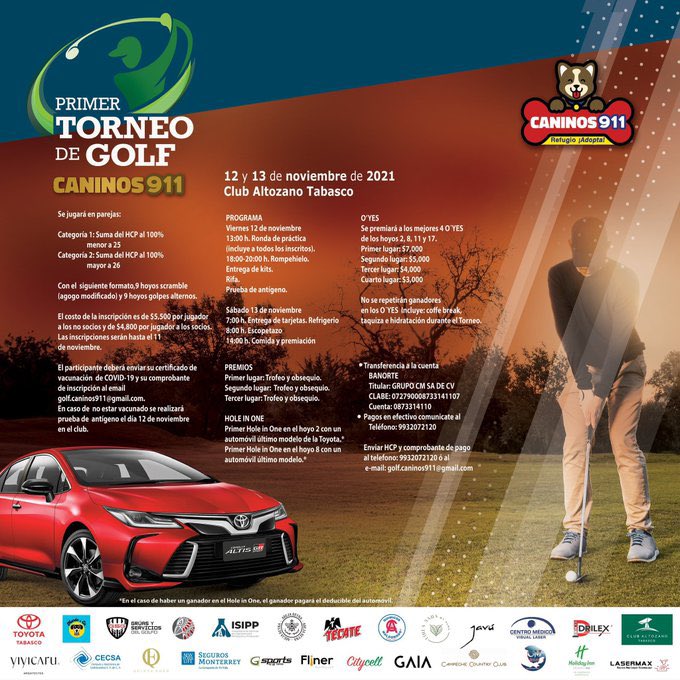 RicardoBSalinas's tweet photo. Apoyemos jugando a favor de los que no tienen voz, inscríbanse al torneo de golf en pro de @caninos911 https://t.co/Wr72D1MH3d