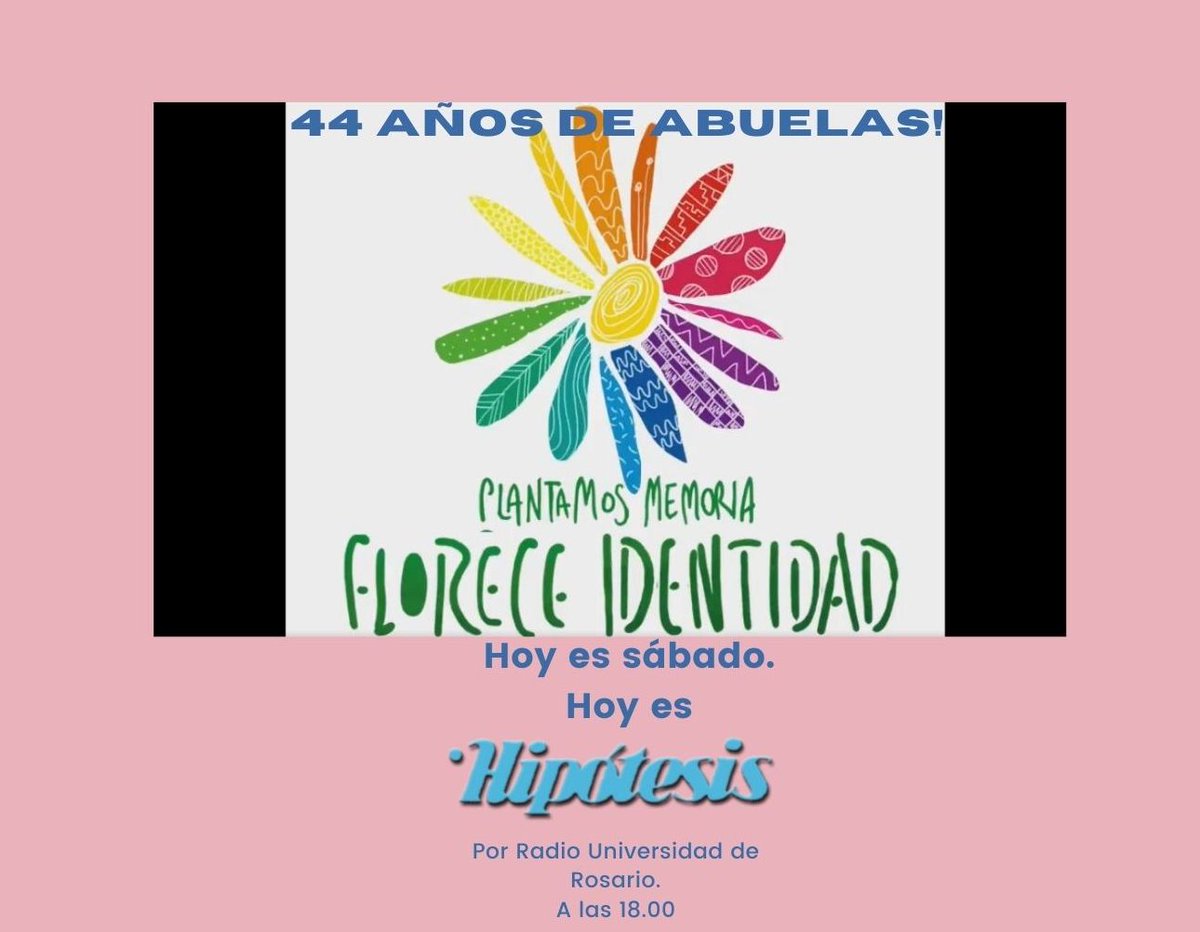 estersofia's tweet photo. Hoy es #sábado Hoy es #HipótesisRadio 
#Abuelas44Años Por @radiounr  a las 18.00
Somos l@s de siempre! @EduardoAliverti @ferrari_miguel1  @Jcgambina #DanielZarate @Pabl0Leonardi #FernandoRe #HectorResoni #AdrianaRossi #FabianDiMonte @sebachachacha  #LeonLopez @estersofia https://t.co/kx3r0CPXrx