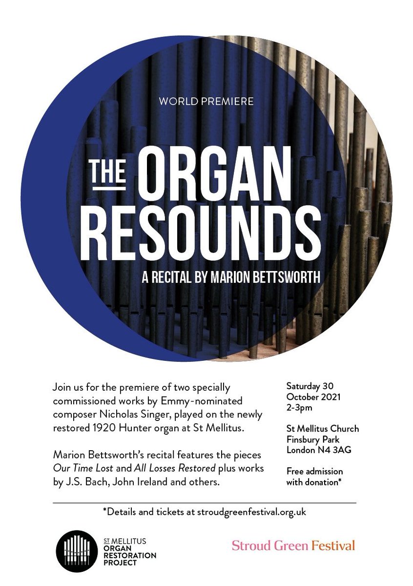 One week until my recital <a href="/stmellitusorgan/">St Mellitus Organ Restoration Project</a> ft. a world premiere by <a href="/nicholas_singer/">Nicholas Singer</a> and music by Bach (J.S &amp; C.P.E), Ireland, Emma Lou Diemer &amp; more

Then I'll be going to @georgethemartyr to accompany <a href="/GodwineChoir/">Godwine Choir</a> in a concert based around water and light at 7.30pm - join me!