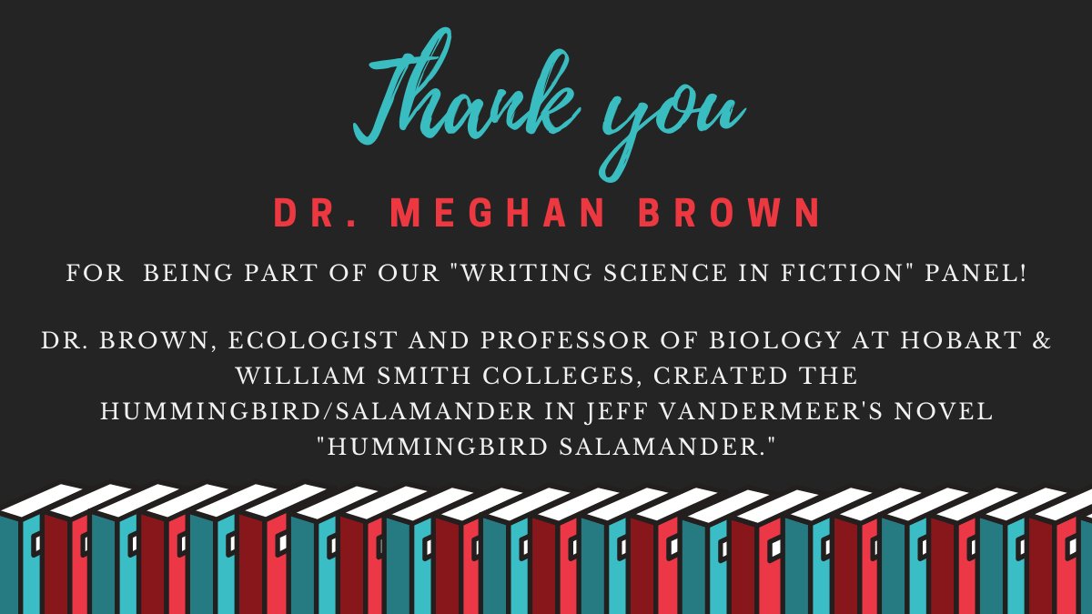 SalemLitFest's tweet photo. Thank you to @aladybiologist for being part of our "Writing Science in Fiction" panel. Dr. Brown, ecologist and biology professor @HWSColleges, created the hummingbird salamander in @jeffvandermeer's novel "Hummingbird Salamander." https://t.co/OCpDWMD7OP