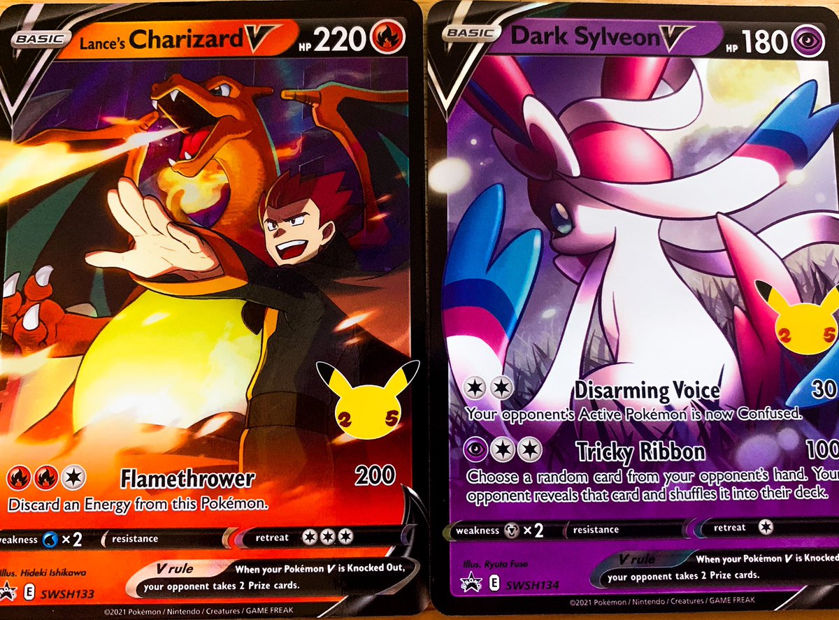 LordCharizard33's tweet photo. Happy Saturday everyone! Giving away TEN Celebrations code cards to the first ten to comment a picture of their favorite DARK type Pokémon!  I will also give away the code cards to the two cards pictured below to two random people who retweet!  #PokemonCards #PokemonCelebrations https://t.co/77UQnObkL4