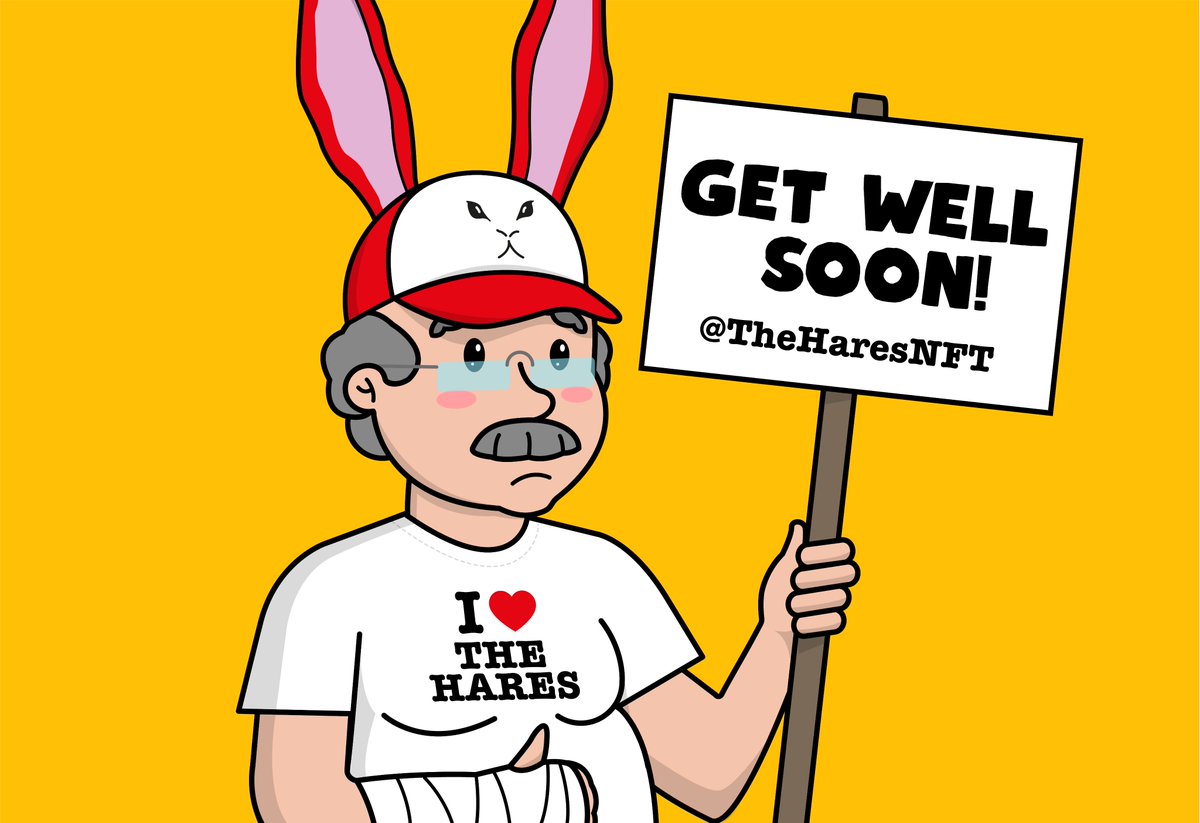 GreatGrampsNFT's tweet photo. Sending @TheHaresNFT a Get-well-soon.jpg. Man broke his wrist "for work" 😏😬
#NFTCommunity #GetWellSoon #Wristgate https://t.co/jHdhcXF6RY