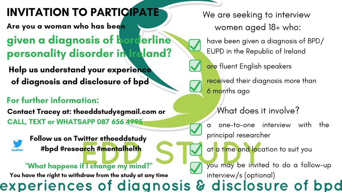 theeddstudy's tweet photo. Having had some time 'off-books' as a frontline worker during the pandemic I am delighted to relaunch recruitment to my PhD study, please share with your networks #bpd #mentalhealth #research https://t.co/zGMecCpXgb
