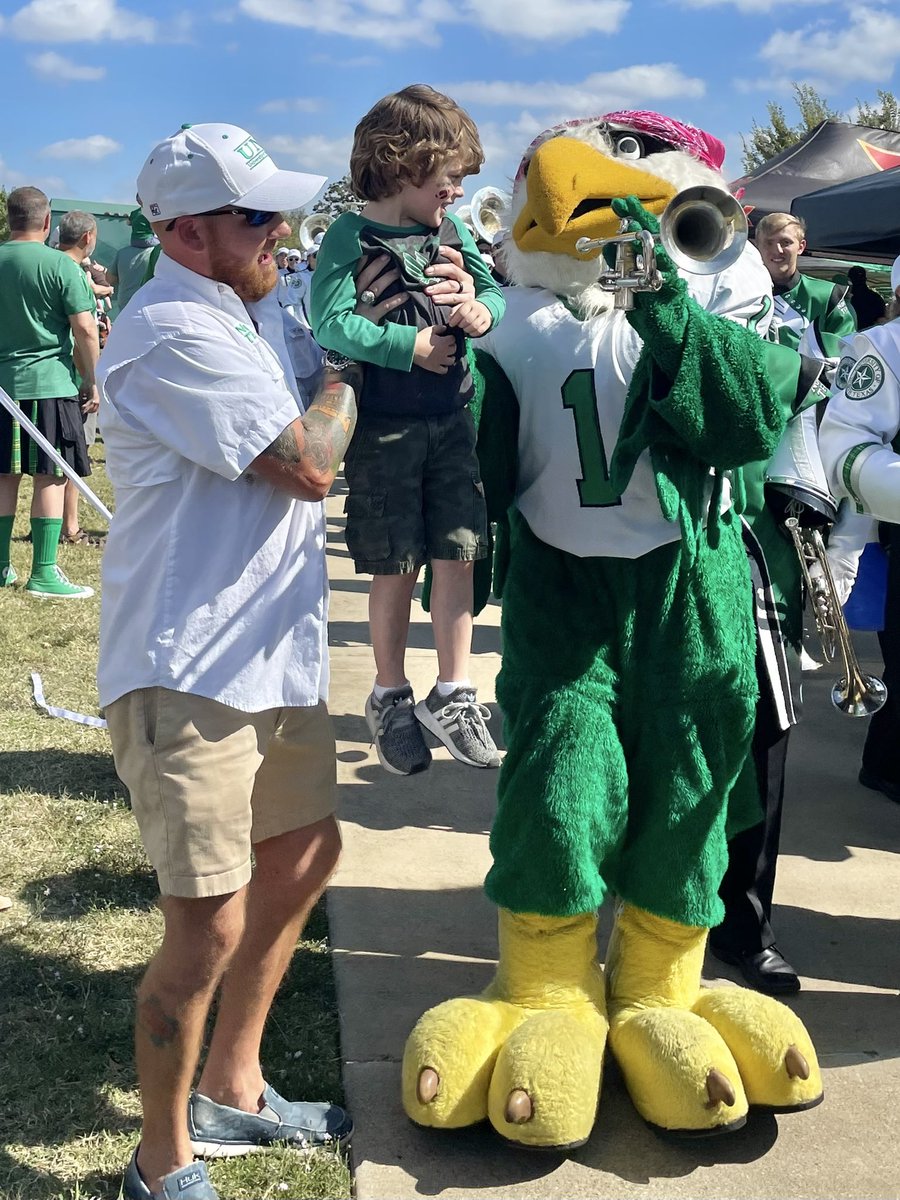 Scrappy playing the trumpet! Let the Good Times Roll🏈🦅💚🤍🖤 #GMG #GoMeanGreen #UNT