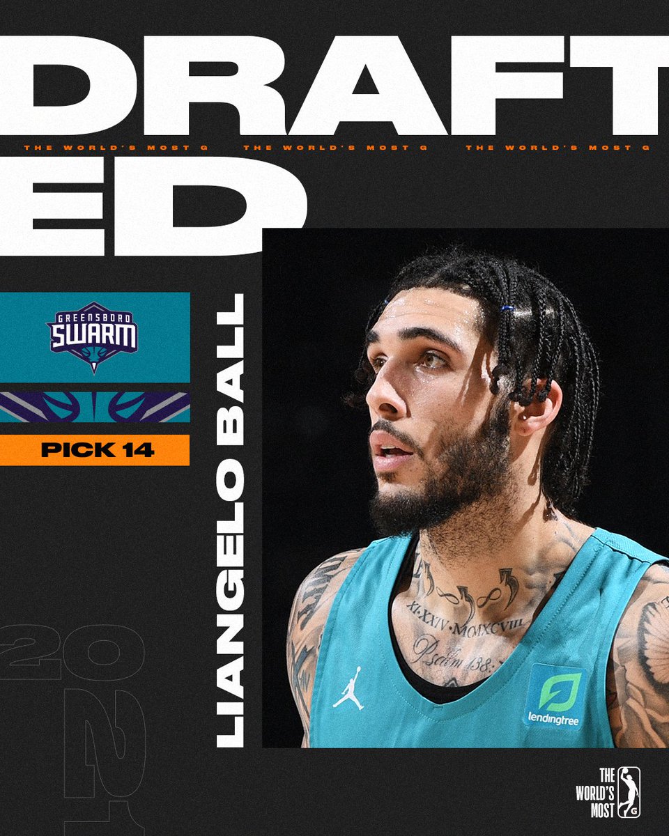 nbagleague's tweet image. with the No. 14 overall pick in the 2021-22 #NBAGLeague Draft, the @greensboroswarm select @LiAngeloBall