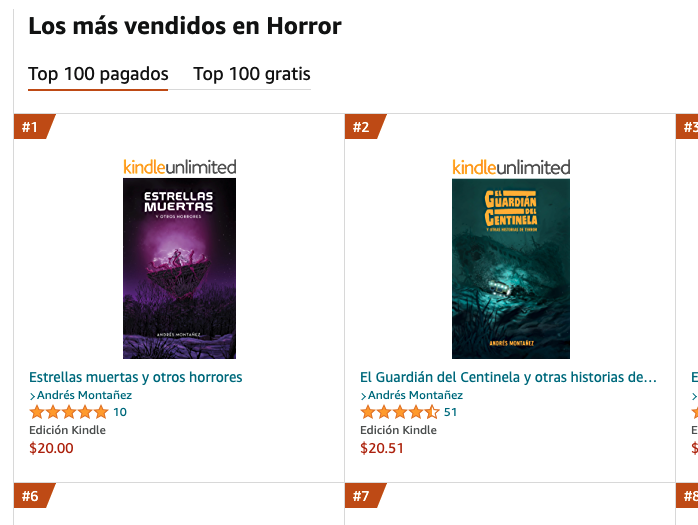 andres_montanez's tweet photo. Bueno… en la semana previa a Halloween 🎃, mis dos libros son lo más vendido en Amazon México, tanto en Horror 💀 como en Cuentos 🎉
¡A seguir escribiendo! 🤘 https://t.co/VKpYgWdPBx