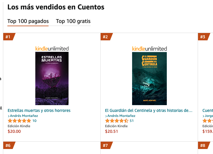 andres_montanez's tweet photo. Bueno… en la semana previa a Halloween 🎃, mis dos libros son lo más vendido en Amazon México, tanto en Horror 💀 como en Cuentos 🎉
¡A seguir escribiendo! 🤘 https://t.co/VKpYgWdPBx