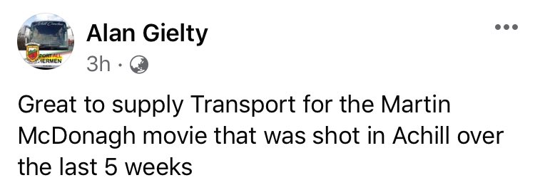 New pix!
🚌
"Great to supply Transport for the Martin McDonagh movie that was shot in Achill over the last 5 weeks."
The Banshees of Inisherin🎬
Achill, Ireland
#ColinFarrell #MartinMcDonagh #BrendanGleeson #BarryKeoghan