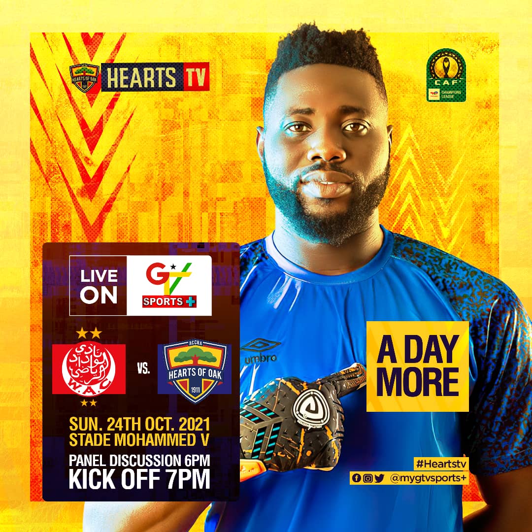 willie_grah's tweet photo. WAC of Morocco will take on Accra Hearts of Oak in the return leg. Who gets to the group stages? It's the CAF Champions league and it will be live on GTVSports+ enjoy!! https://t.co/eAnlcVJyrm
