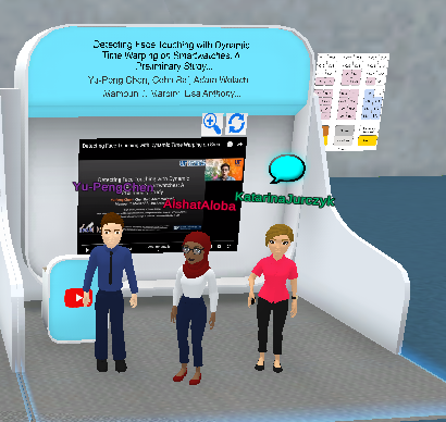 UFINITLab's tweet photo. INIT lab members Yu-Peng Chen, Aishat Aloba (now at Facebook!), and Katarina Jurczyk enjoyed attending the @AcmIcmi 2021 conference virtually through the Virbella platform this past week! Hoping we can attend next year in person! https://t.co/xhHWY37lMP