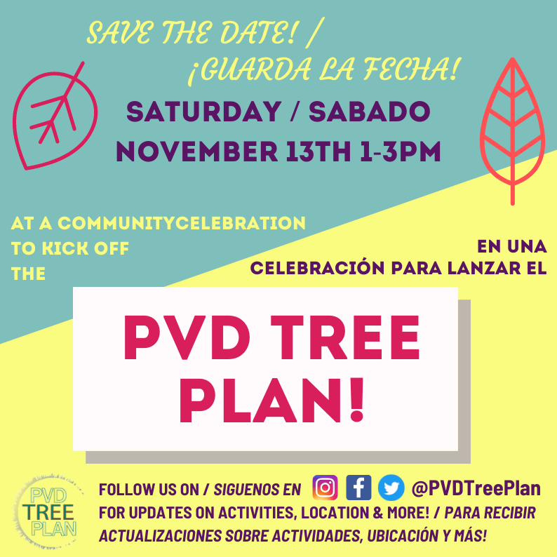 PVDTreePlan's tweet photo. What's this #PVDTreePlan project all about??
Come find out at our kickoff celebration on Saturday, November 13th!! Save the Date, and stay tuned for more details :) https://t.co/3GT23CxJb3