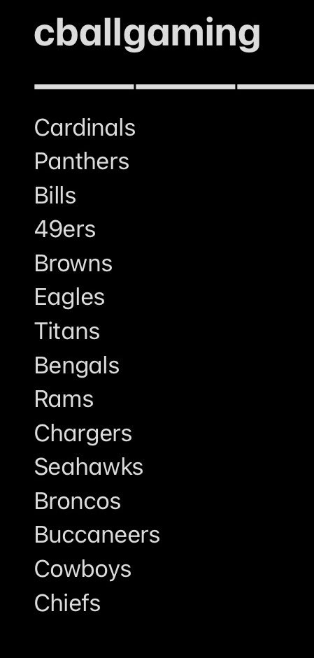 Thomas_WhiteX95's tweet photo. Week 8 picks ! Due to trick or treat , no live today. HOWEVER here is the picks for each of us ! Be back for the Monday show w/ @Caleb_926 &amp; @cballgaming . And changing next week will be a FRIDAY LIVE SHOW! #Fumbleontheplay #NFL #WEEK8PICKS https://t.co/xRVpIFKPQZ