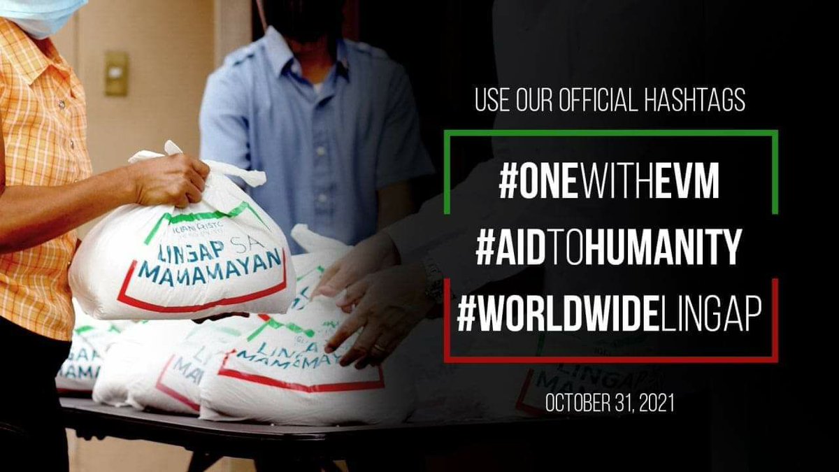 realmarkalvin's tweet photo. Be part of this special event. Use our official hashtags

Catch the special coverage of Worldwide Lingap Sa Mamamayan today, October 31, at 10 AM and 8 PM.

#OneWithEVM
#WorldwideLingap
#AidToHumanity https://t.co/QdjAcAHL23