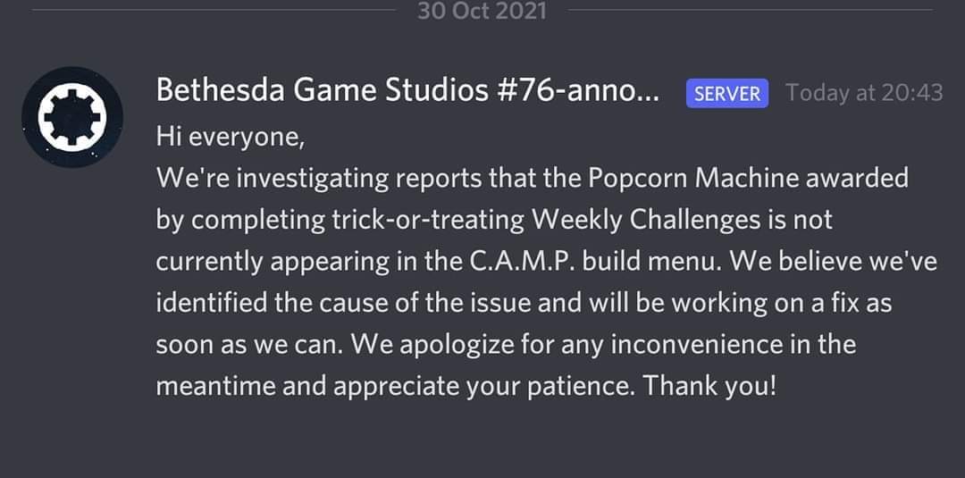 gorgetown76's tweet photo. Hang tight, they're working on it!

#Gorgetown76 #Fallout76 #Popcornmachine https://t.co/NzXEqsiDYV