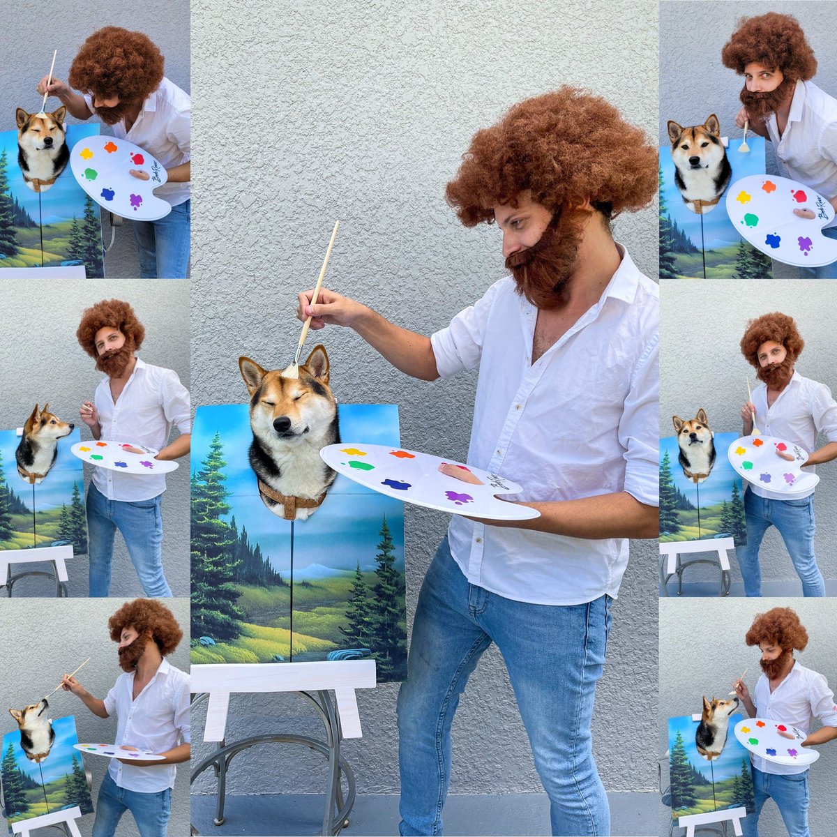 TeliTTV's tweet photo. “There are no mistakes, Just happy accidents”
- Bob Ross 🎨

#halloween #halloween2021  #halloweencostume #bobross #happylittleaccidents #shibainu #shiba #doge https://t.co/63aEMKVFHB