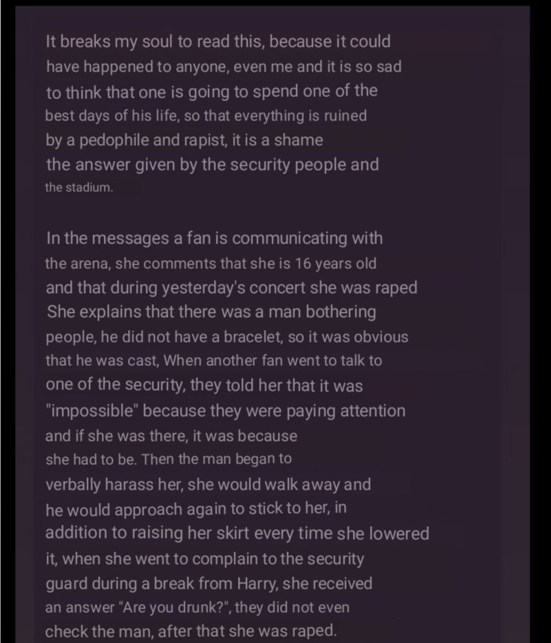 80sgotic's tweet photo. A GIRL WAS RAPED AT THE HARRY STYLES CONCERT AND NOBODY DID ANYTHING https://t.co/f1suVcscXy