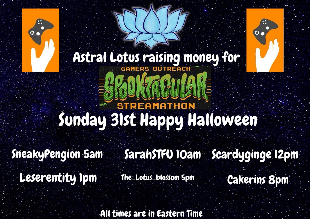 lotus_astral's tweet image. Happy Halloween!! Its the last day of the Spooktacular event for @GamersOutreach Yesterday we hit $1,362.75! How will everyone do today!
@penguin_sneaky 
@heysarahstfu 
@scardyginge 
@rsnleserenity 
@_LotusBlossom_ 
@cakerinsgames 
Lets get spooky!!!