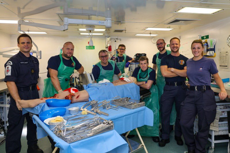Jowan Penn-Barwell (@milorthotrauma) on Twitter photo Teamwork makes the Dream work.
@royalnavy Surgical team rehearsing Damage Control resuscitation and surgery on board the #NationsFlagship <a href="/HMSQNLZ/">HMS Queen Elizabeth</a>
Looking after our fellow sailors in the task group as they look after us.
(No manikins were hurt in the staging of this PhotEx) Teamwork makes the Dream work.
@royalnavy Surgical team rehearsing Damage Control resuscitation and surgery on board the #NationsFlagship <a href="/HMSQNLZ/">HMS Queen Elizabeth</a>
Looking after our fellow sailors in the task group as they look after us.
(No manikins were hurt in the staging of this PhotEx)