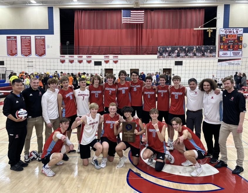 BoysArrowhead's tweet photo. State bound!  The AHS BVB team pulled the reverse sweep to beat a talented Germantown team 3-2 and become Sectional Champs!  Way to go Hawks!  #alwaystogether https://t.co/BR7uJhhSzd