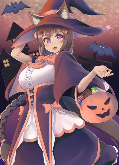 獣耳お姉さんに癒されたい その20🎃
「トリック オア トリート! 
お菓子をくれなきゃイタズラしちゃう、こわーい魔女さんですよ～!」 