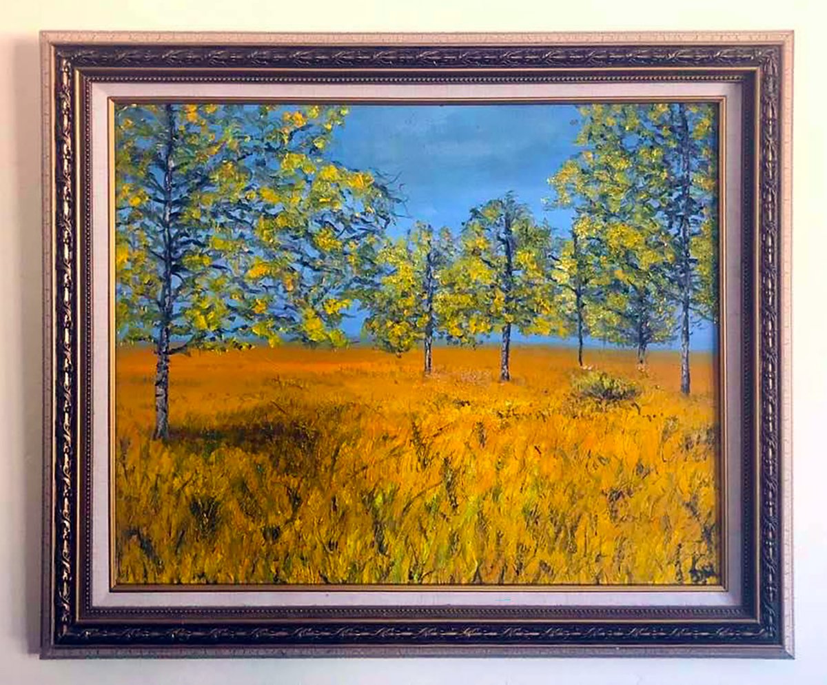 #Ochre #fallcolors #goldentrees #dwolfdesigns #outofmyimagination #oilonpanel #goldengrass