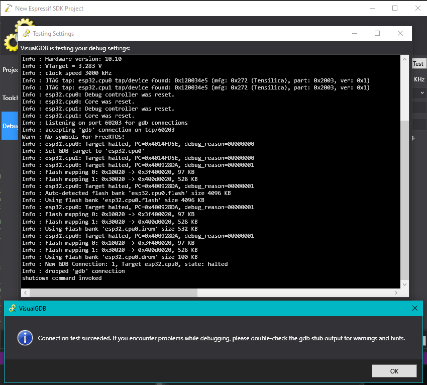 gojimmypi's tweet photo. I'm impressed as to how well polished the @Sysprogs #VisualGDB is for ESP-IDF #ESP32 #JTAG single-step debugging with @SEGGERMicro J-Link in @VisualStudio. My WSL make project imported to Visual Studio with only minor stumble: IPV6 & @wolfSSL SSL/TLS needed to be manually enabled https://t.co/1DQGCXzfJK