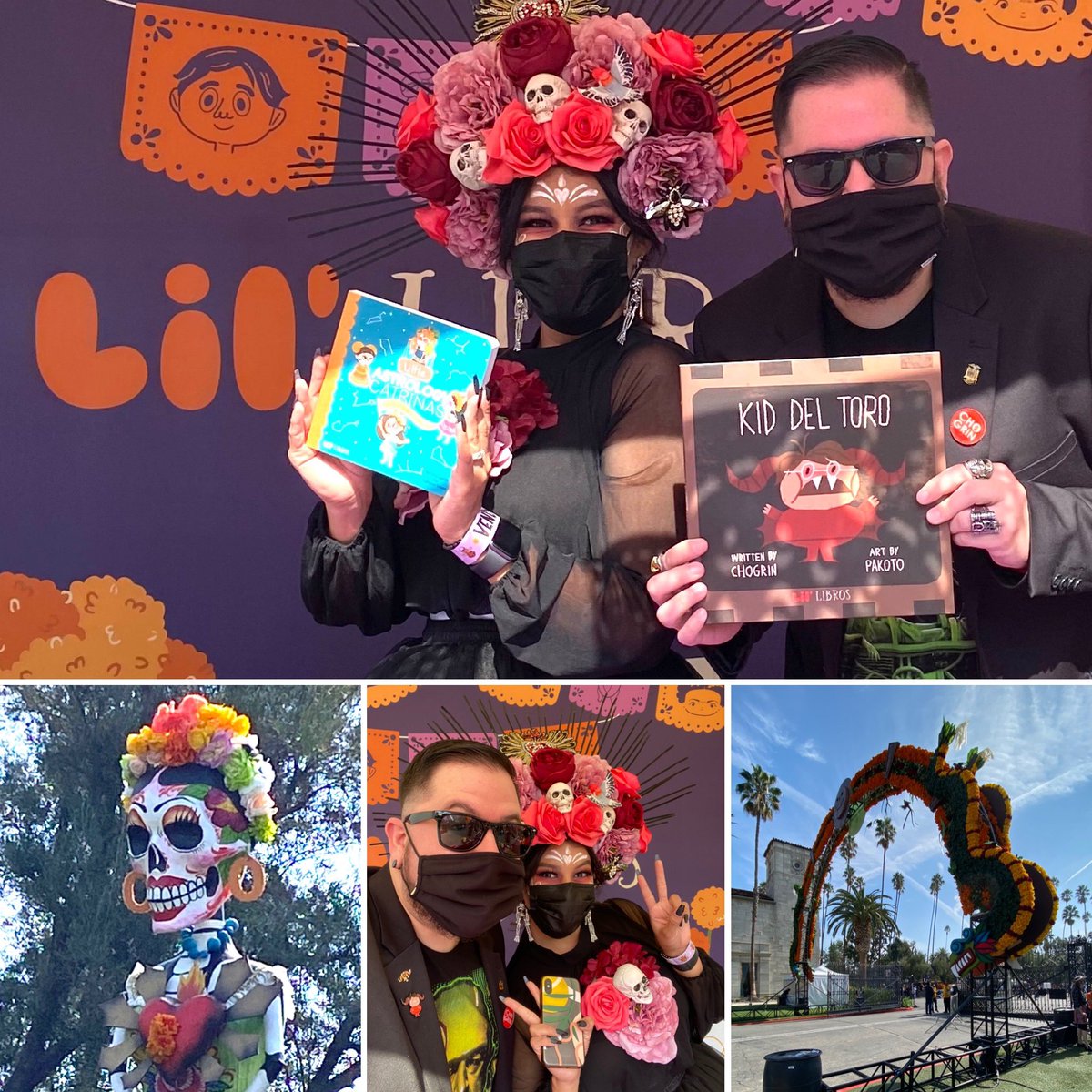 Chogrin's tweet photo. Such a fun event today at the @lil_libros booth at the @hwdforever #diadelosmuertos event! Thank-you so much to everyone who stopped by and got their copies of #KiddelToro &amp; #littleastrologycatrinas! #marianagalvez #guillermodeltoro #chogrin #pakoto #lillibros #hollywoodforever https://t.co/sZlonrLyWS
