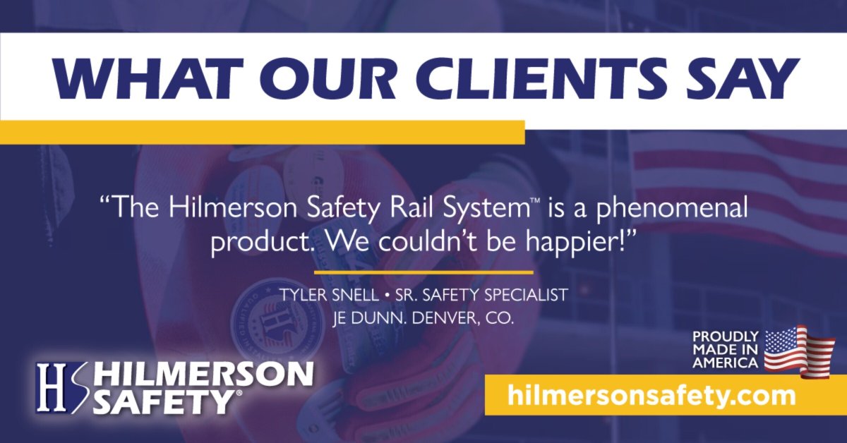 A product review for Hilmerson Safety Rail System™ from our client JE Dunn.

952.239.0125
info@hilmersonsafety.com

#safetyrail #guardrail #fallprotection #jedunnconstruction